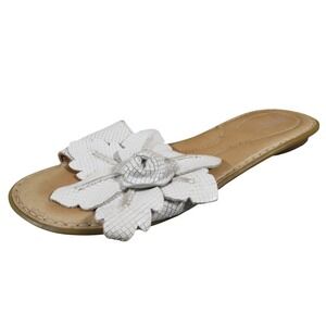 Born Mai Womens 6 White Leather Floral Slide Flat Comfort Sandals Casual Summer